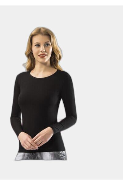 jilly jo Tricou negru cu mânecă lungă pentru femei 6023
