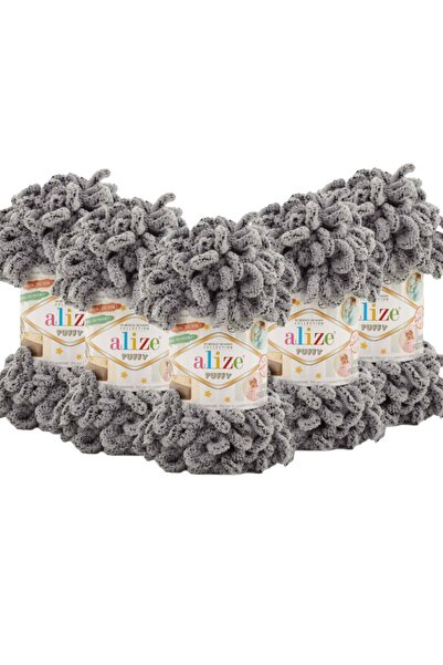 Alize Συσκευασία με 5 Puffy Hand Knitting Yarn - 535 Koala - 100 Gr. 9 Μ. Σχοινί πλεξίματος δακτύλων