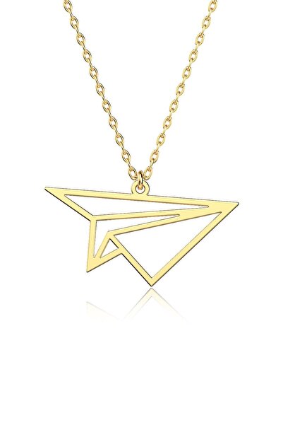 İNDİGO TAKI Sade Kağıttan Uçak Figürü Altın Kaplama Gümüş Kolye