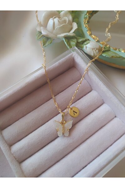 Asia by Leuvoié A Harfli Beyaz Kelebek Kolye