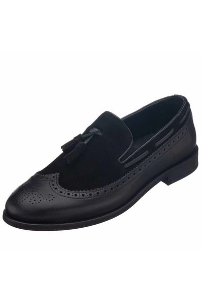 İriadam Nv1930 Black Garnished Tasseled Analin Neolit Sole Top Quality Leather Large Size Men's Shoes