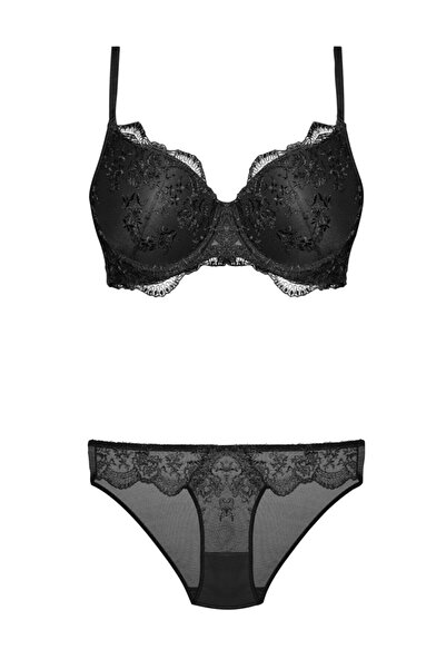 Bestin Жіночий чорний бюстгальтер без кісточок з мереживом і трусики