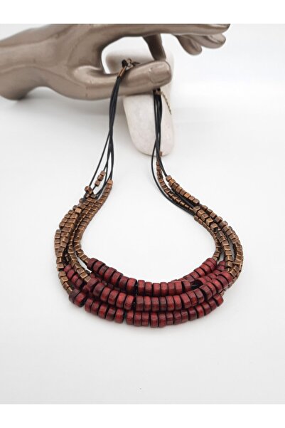 takitokaciniz El Yapımı Ahşap Boncuklu Otantik Bohem Kadın Kolye