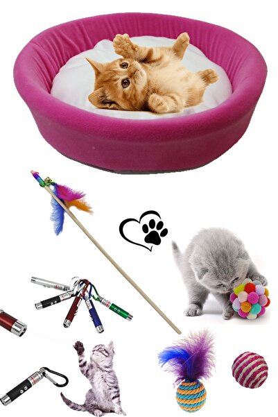 YİĞİTLERAVM Havuz Lüx Kedi Yatağı Polarlı Ve Oyuncak Seti 6 Parça