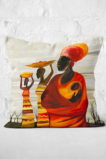 Nish & Royal Husă de pernă decorativă 3D cu desen de pictură în ulei africană