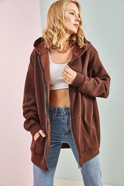 Bianco Lucci Women's Oversize Hooded Zipper Cardigan