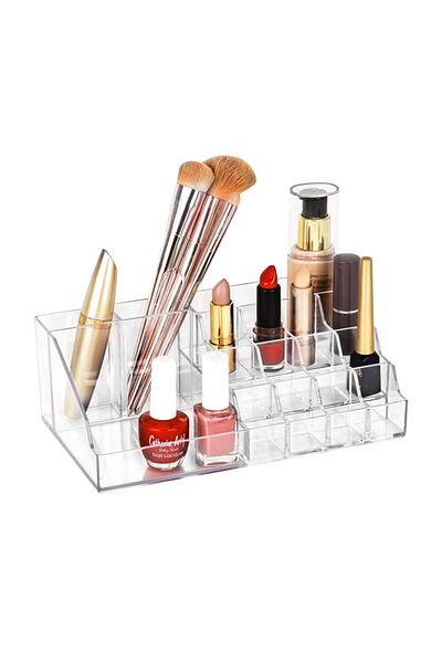 Eynel Transparent Makeup Organizer Large Crystal Makeup Desk Organizer Cosmetic Organizer Box