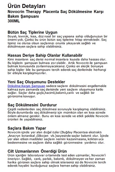 Novocrin Saç Dökülmesine Karşı Bakım Seti