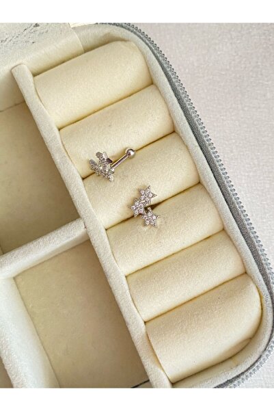 Mien Store Kadın Kız Silver Rengi Cerrahi Çelik 3 Yıldız Tragus Kıkırdak Pier...