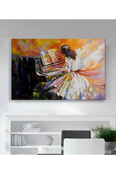 Piyano Çalan Kızlı Kanvas Tablo