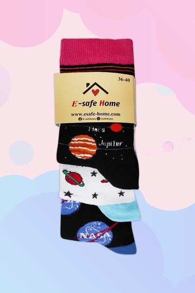 Esafe Home 3-Piece Space Themed (Nasa - Planets) Women's Socks