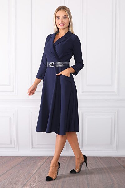 Element's Γυναικείο φόρεμα με διπλό γιακά με τσέπη και λαιμόκοψη σε μπλε ναυτικό