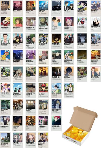 Postifull Σετ αφίσας τοίχου Anime Polaroid - Σετ κολάζ αφίσας Manga με αυτοκόλλητη πλάτη - 60 τμχ - 10cm*15cm