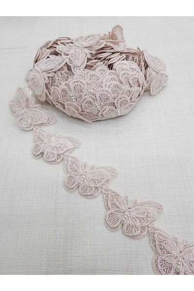 Esteks Dantel ve Tekstil Aksesuarları Butterfly Lace Ribbon with Pearls