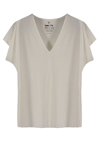 BASIC&CO Vogue V-Neck Ecru Basic Viscose T-shirt