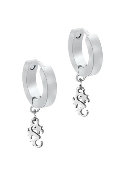 LABALABA Men's Silver Color Dangle Dragon Object Steel Earrings