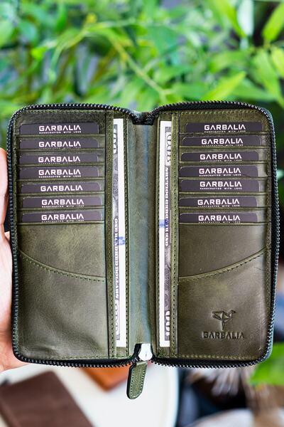 Garbalia Mandela Genuine Leather Crazy Green Wallet Card Holder