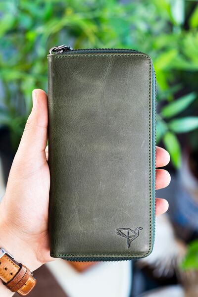 Garbalia Mandela Genuine Leather Crazy Green Wallet Card Holder