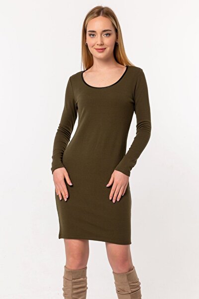 Laranor Khaki Ballerina Collar Knitwear Dress