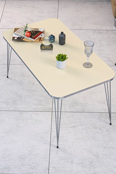 GOLDFALEZ Orta Sehpa Kare Gümüş Krem Tel