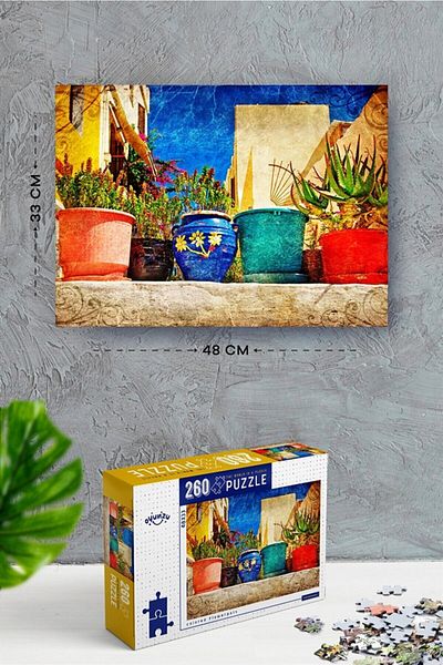 NT Handmade 260 Piece Colored Flowerpots Puzzle with Glue and Rope Gift - Colored Flowers Vase Puzzle Set