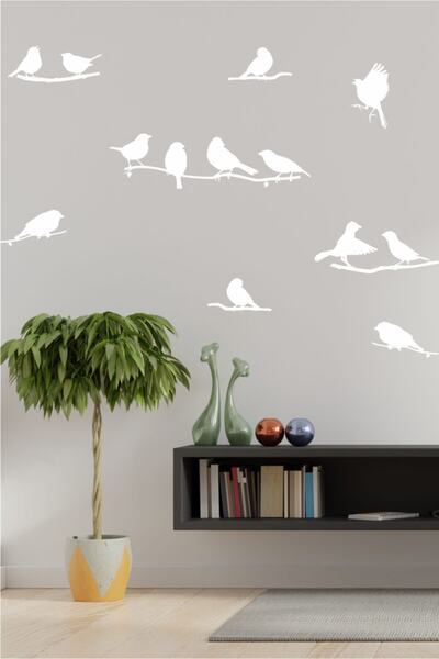 TRC TRAFİK ملصق حائط زينة طيور على غصن أبيض (8 أشكال)