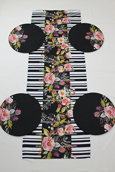 Viemso Striped Floral Patterned Runner, Set of 6 Charger Plates