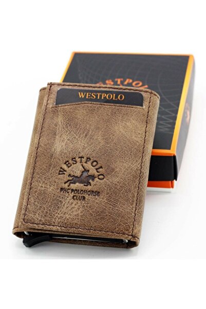 Westpolo Мъжки портфейл с механизъм от естествена кожа