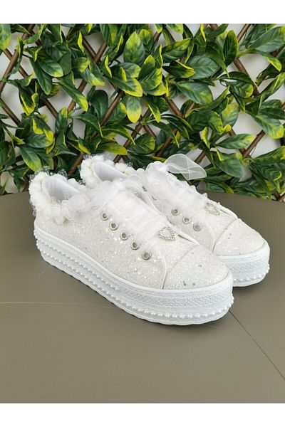 Ayakkabı Tutkusu Stilo ® Bridal Shoes Glitter Floral 3cm Sports Bridal Shoes Extremely Comfortable