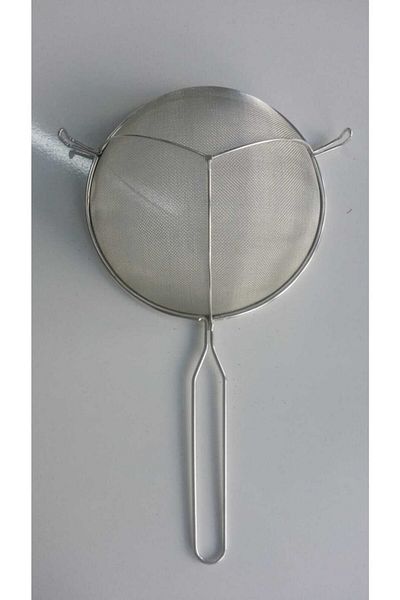 5DM Supported Metal Handle Pewter Flour - Milk - Sugar - Pulses Strainer 22 Cm