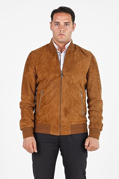 Derimiz Hakiki Cognac Deri Süet Mont