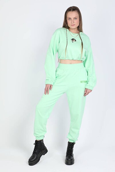 MARKAPIA Γυναικείο φούτερ με ελαστική μέση Crop Πράσινο φιστίκι