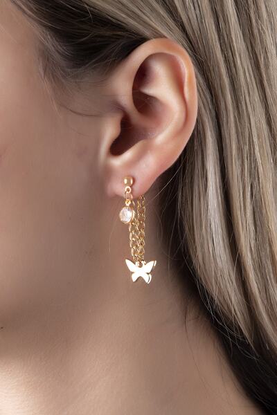 Sortie Aksesuar Kelebek Figürlü Zirkon Taşlı Sallantılı Küpe 009