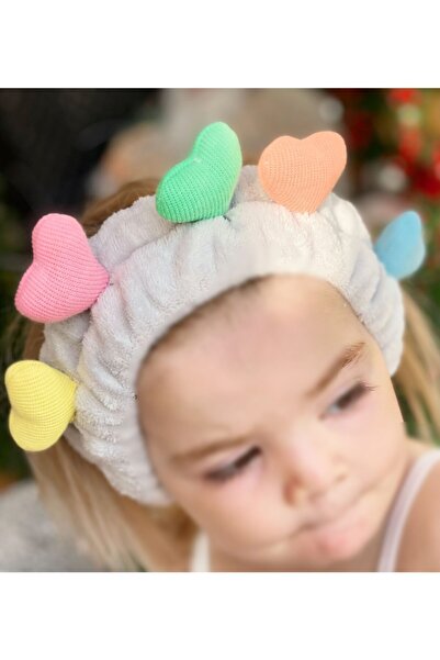 QUEEN AKSESUAR Drăguță, catifelată, cu inimioare colorate, bentiță pentru păr pentru bebeluși, bandană cu inimă, gri