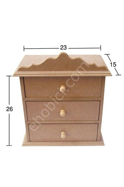 İstanbul Hobi Wooden Box - Three Drawers, Model Ku274