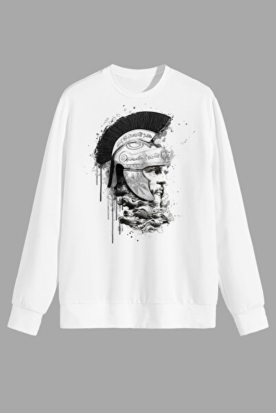 perseusshopping Tricou alb cu imprimeu cu Statuie Glagiator Mythology oversize