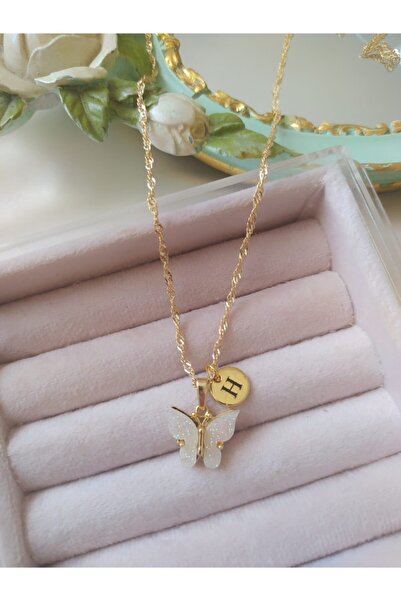 Asia by Leuvoié H Harfli Beyaz Kelebek Kolye