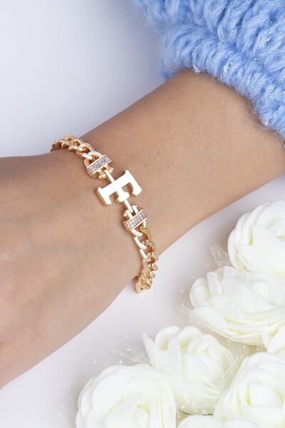 Sortie Aksesuar Zirkon Taşlı Tasarım Harf Bileklik F