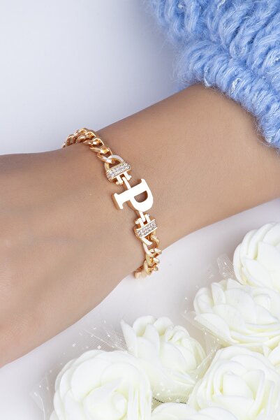 Sortie Aksesuar Zirkon Taşlı Tasarım Harf Bileklik P
