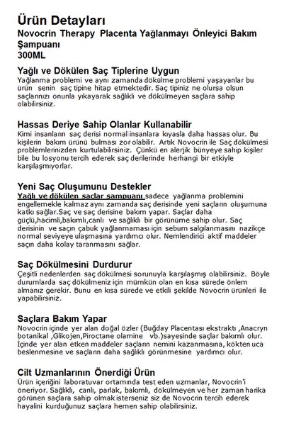 Novocrin Placenta Dökülen Saçlar için Losyon & Yağlı Dökülen Saçlar Şampuan 300 Ml