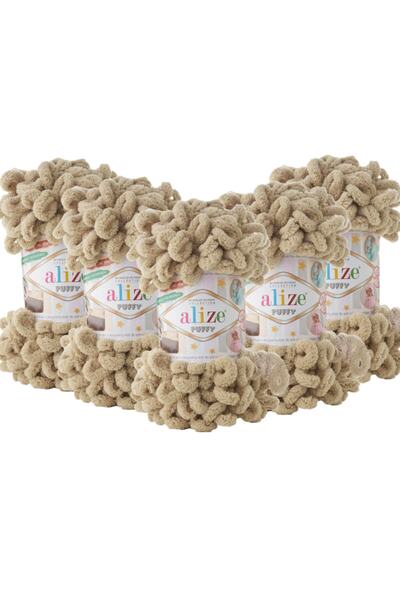 Alize Συσκευασία με 5 Puffy Hand Knitting Yarn - 729 Μπεζ - 100 γρ. 9 Μ. Σχοινί πλεξίματος δακτύλων