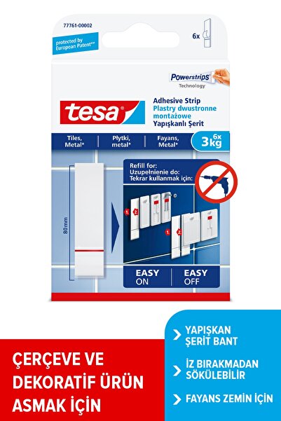 Tesa İz bırakmadan Sökülebilir Yapışkan Şerit Bantlar, Fayans ve Metal Yüzeyl...