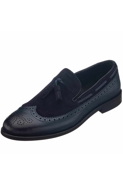 İriadam Nv1930 Navy Blue Garnished Tasseled Analine Neolit Sole Top Quality Leather Large Size Men's Shoes