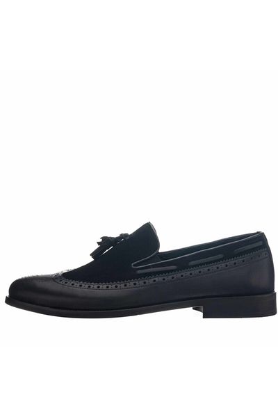 İriadam Nv1930 Black Garnished Tasseled Analin Neolit Sole Top Quality Leather Large Size Men's Shoes