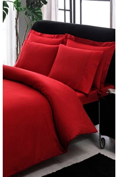Taç Red Stripe Premium Basic Double Duvet Cover Set