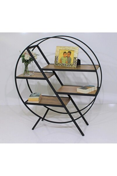 erezoğulları Yuvarlak Ferforje Dekoratif Raflı Kitaplık 100x30x113cm
