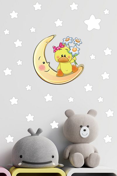 Tilki Dünyası Hand on the Moon Daisy Duck and White Stars Children's Room Wall Sticker