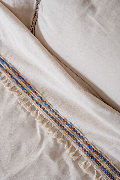 vivamaison Linen Jute Pompom Double Duvet Cover Pillow Set