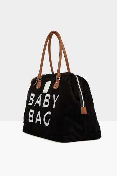 Bagmori Black Baby Bag Embroidered Plush Mother Baby Bag M000006319