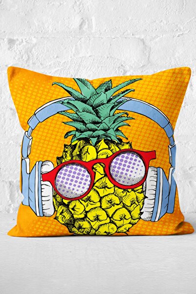 Nish & Royal غطاء وسادة بتصميم أناناس صيفي على أرضية برتقالية